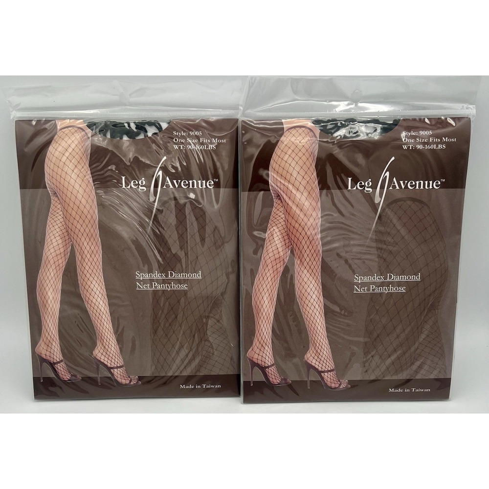 Leg Avenue Spandex Diamond Net Pantyhose Black 9005 OSFM 90-160 lbs New 2 Pair
